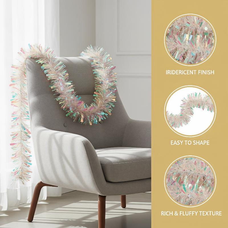 Light Green Iridescent Hologra - Tinsel Garland Decoration 评论和价格