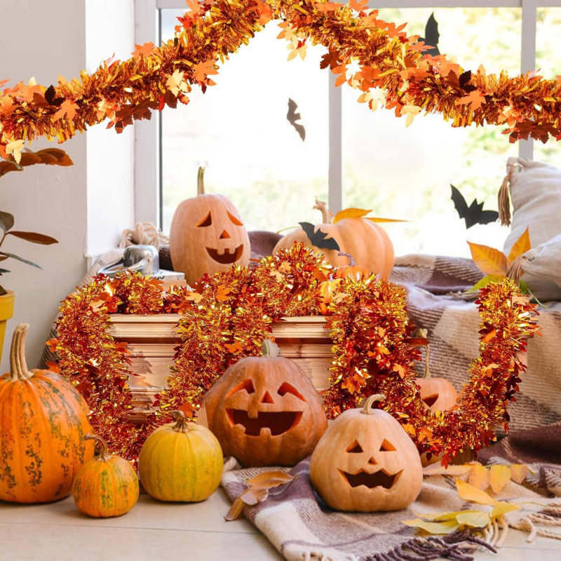 2pcs Thanksgiving Fall Maple L - Tinsel Garland Decoration 评论和价格