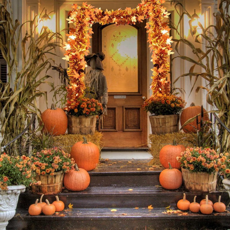 2pcs Thanksgiving Fall Maple L - Tinsel Garland Decoration 评论和价格