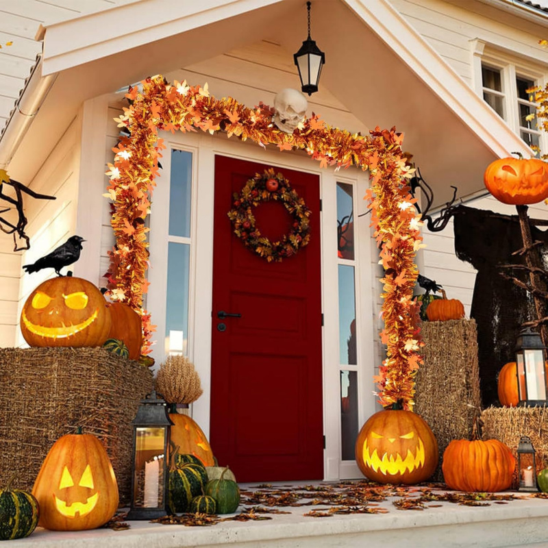 2pcs Thanksgiving Fall Maple L - Tinsel Garland Decoration 评论和价格