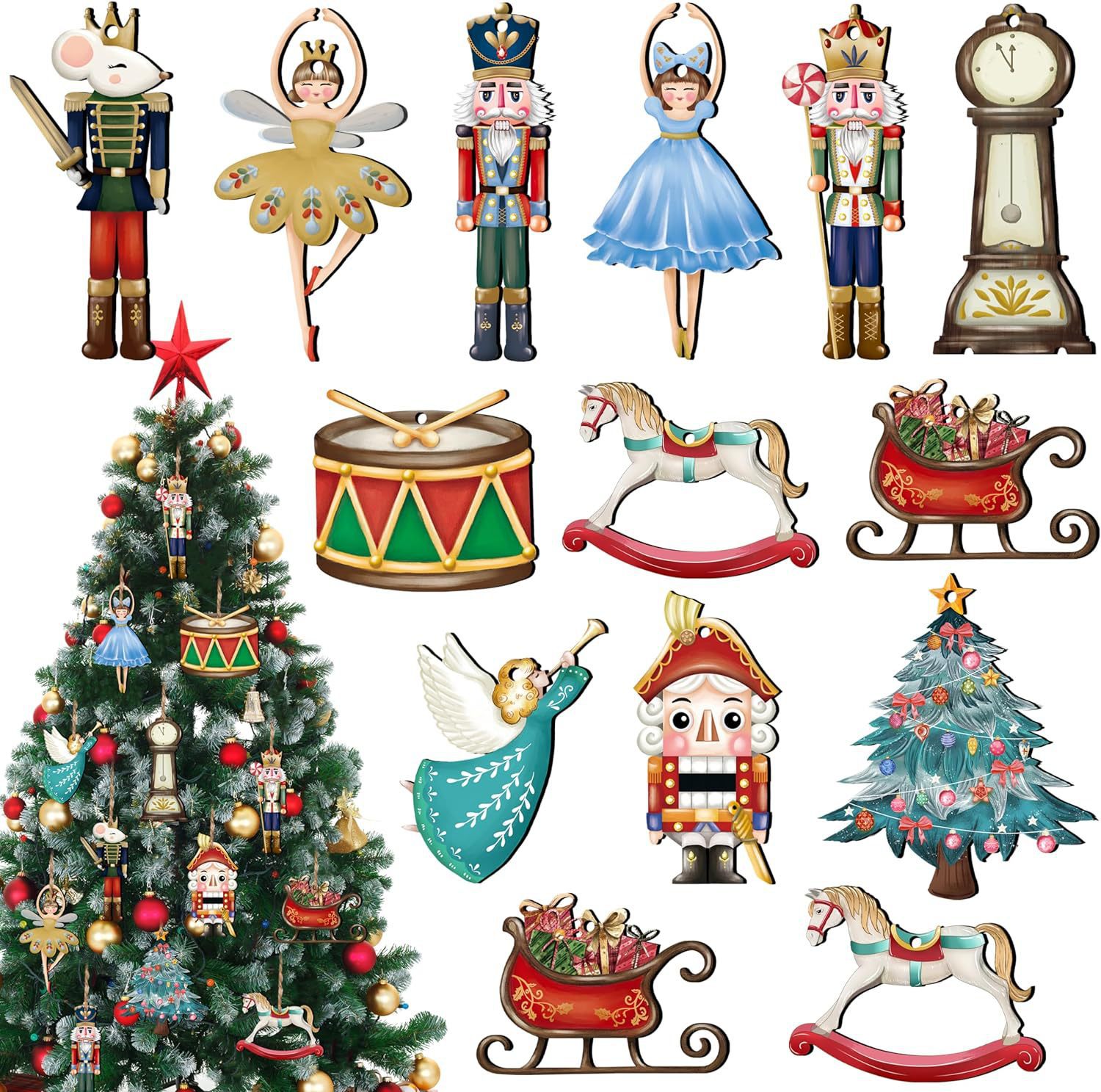 12Pcs/Set Wooden Nutcracker Pu - Nutcracker Figurine 评论和价格