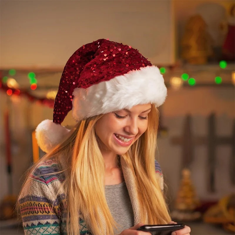 Double-Layer Sequin Christmas  - Santa Hat Plush 评论和价格