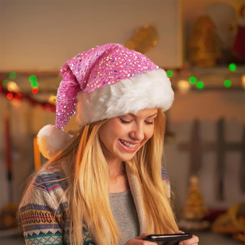 Double-Layer Sequin Christmas  - Santa Hat Plush 评论和价格