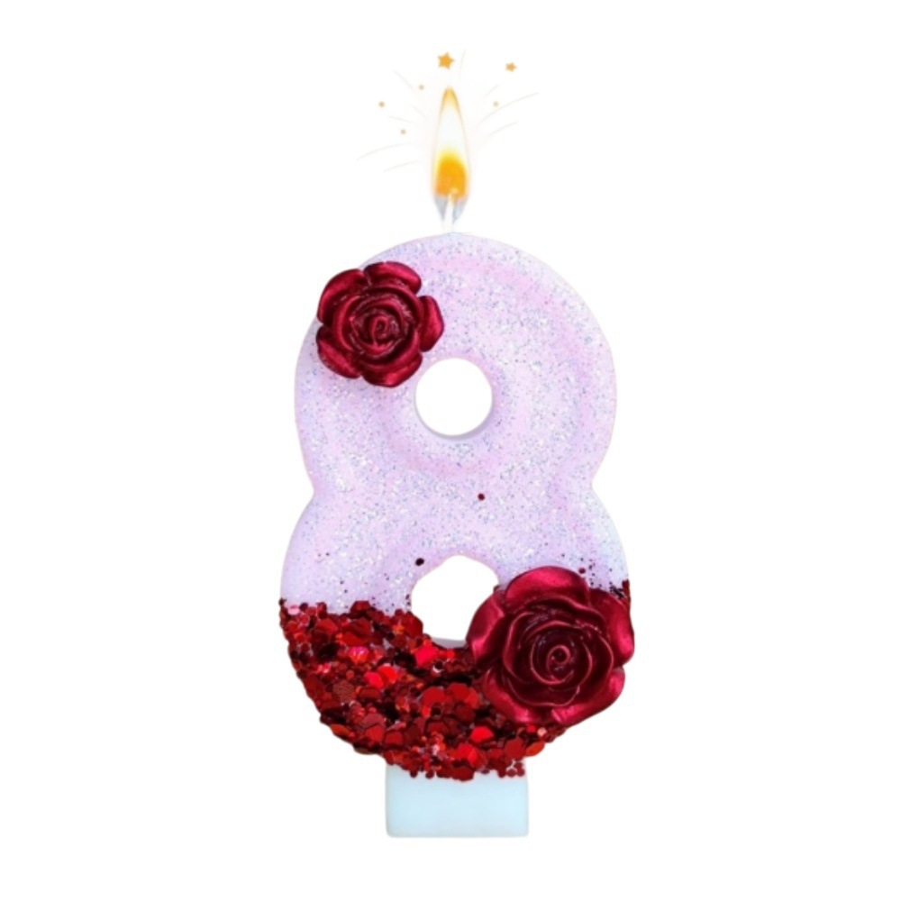 Number Pink Glitter Red Rose F - Holiday Candle Set 评论和价格